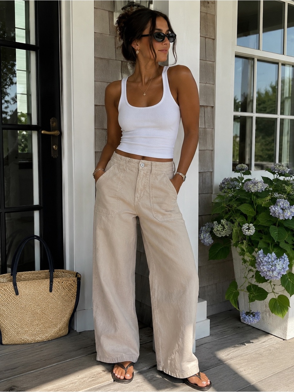 American Eagle Stovepipe Utility Pants 00 High Rise Beige Stretch NWT
